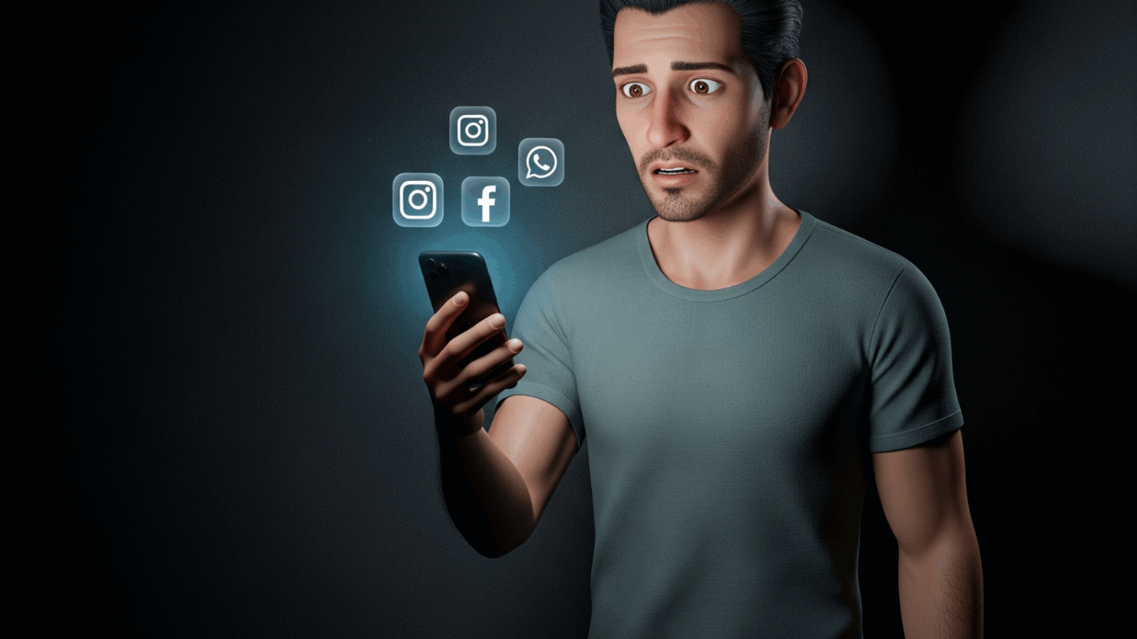 Dono de pequeno negócio olhando preocupado para celular com redes sociais fora do ar